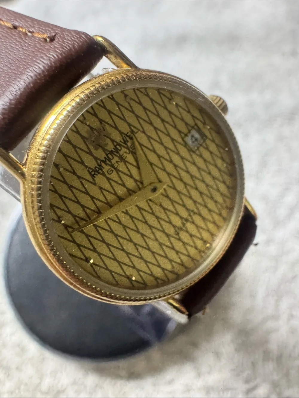 #174 Raymond Weil Gold Dial Brown Leather Strap Watch